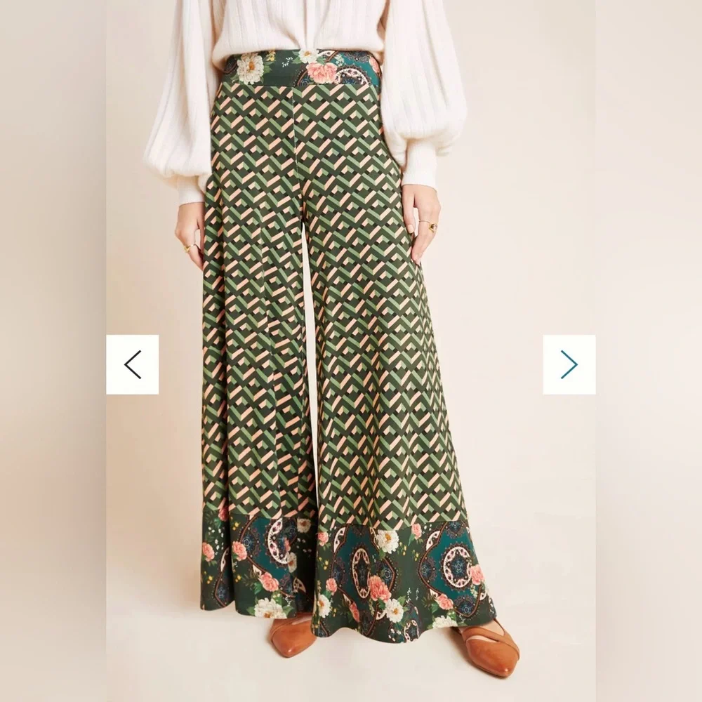 NWT Farm Rio For Anthropologie Amie Knit Wide-Leg Palazzo Pants - Picture 2 of 11